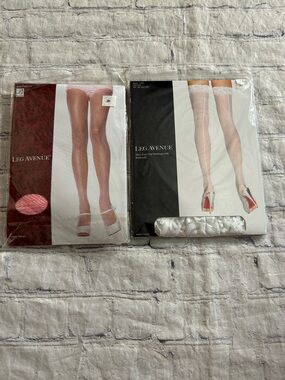 LEG AVENUE PINK FISHNET STOCKINGS AND SHEER LACE TOP WHITE THIGH HI PLUS& O/S